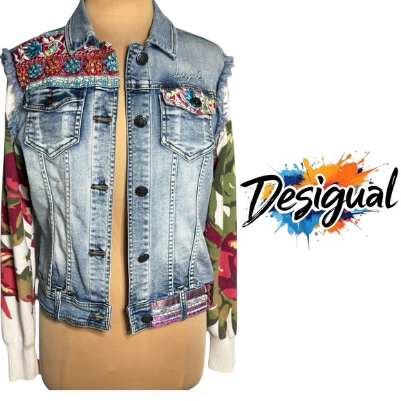 Desigual embellished embroidered patched jean jacket rare 2016 runway piece Sm - Picture 4 of 14